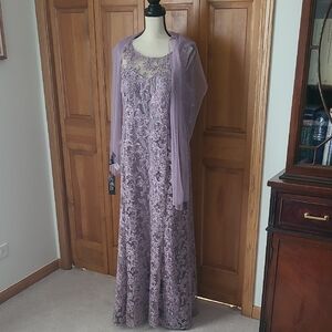 Alex Evenings Mauve Lace Maxi Gown with Shawl
